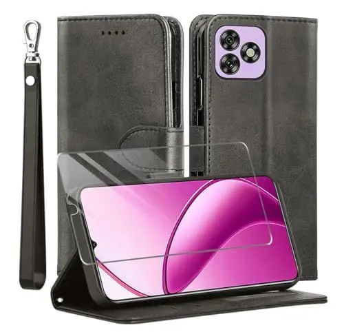 Produktbild: MQERYBV Kompatibel mit Oukitel C53 Hülle, Leder Flip Stoßfeste Handyhülle, Magnetische Schutzhülle Silikon TPU(Kartenfach)(Standfunktion)(1X Displayschutzfolie) Case -Schwarz