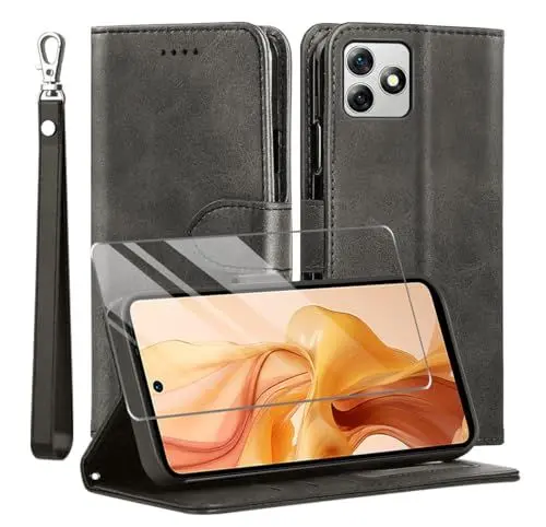 Produktbild: MQERYBV Kompatibel mit Ulefone Note 18 Ultra Hülle, Leder Flip Stoßfeste Handyhülle, Magnetische Schutzhülle Silikon TPU(Kartenfach)(Standfunktion)(1X Displayschutzfolie) Case -Schwarz