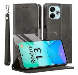 Produktbild: MQERYBV Kompatibel mit Xiaomi Redmi 13 Hülle, Leder Flip Stoßfeste Handyhülle, Magnetische Schutzhülle Silikon TPU(Kartenfach)(Standfunktion)(1X Displayschutzfolie) Case -Schwarz