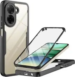 Produktbild: MQERYBV Kompatibel mit Xiaomi Redmi A5 4G Hülle, 360°Grad vollschutz Stoßfest Handyhülle Transparent Rugged Schutzhülle Silikon Bumper Cover mit eingebautem Displayschutz Schwarz