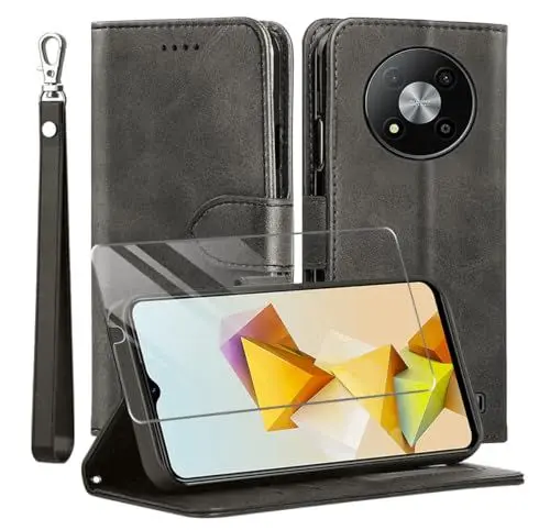 Produktbild: MQERYBV Kompatibel mit ZTE Blade A73 5G Hülle, Leder Flip Stoßfeste Handyhülle, Magnetische Schutzhülle Silikon TPU(Kartenfach)(Standfunktion)(1X Displayschutzfolie) Case -Schwarz