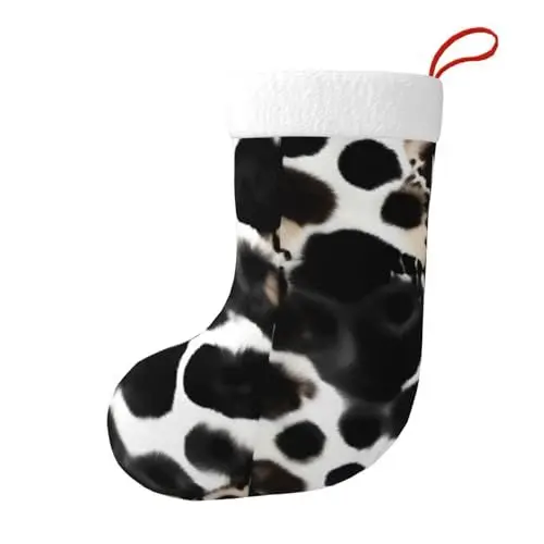 Produktbild: MQGMZ Weihnachtsstrümpfe mit Kuhfell-Druck, 45 x 27,9 cm, Weihnachtsdekoration, Weihnachtsbaumstrumpf