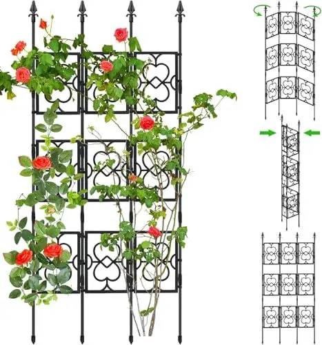 Produktbild: MQHUAYU Rankgitter Metall 200cm x 90cm, 3er Set, Rankhilfen für Kletterpflanzen, Rosengitter aus Metall Stabil, Rankgitter Rosen Verstellbare Höhe, Schwarz