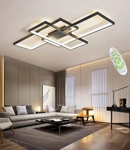 Produktbild: MQW LED Deckenleuchte Einfache Moderne Deckenlampe Wohnzimmer Atmosphärische Rechteckige Deckenstrahler Acryl Schlafzimmer Lampe Spotleuchte Stufenloses Dimmen Mit Fernbedienung,schwarz,L90cm