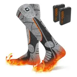 Produktbild: MRAWARM Beheizbare Socken, 6000mAh Wiederaufladbare Akku Elektrisch Beheizte Socken für Damen Herren, 3 Heizstufen Winter Baumwollsocken für Outdoor-Sport