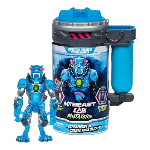 Produktbild: MrBeast Lab Mutators·· Mutiere das ultimative Biest. Experimentiere und erschaffe die Stealth Panther-Actionfigur von MrBeast. 3 zum Sammeln, Iconic Panther, Stealth Panther, Metallic Panther