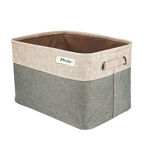 Produktbild: Mr.do Aufbewahrungsbox Aufbewahrungskorb Spielzeug Kleidung Organizer Korb Aufbewahrung mit Henkel Stoff Natürliche Leinen und Baumwolle Buch Lagerung, Speicher Würfel für Regal, Graugrün und Beige