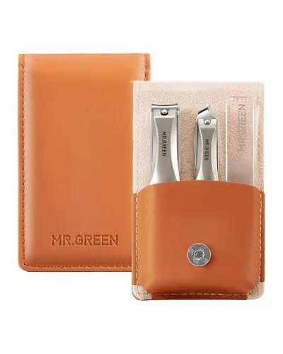 Produktbild: MR.GREEN 3pcs Nagelknipser Set, Nagelset mit Nagelfeile, Anti-Spritz-Nagelknipser mit Auffangvorrichtung, professionelle Finger& Zehennagelknipser mit exquisiter Ledertasche für Männer & Frauen