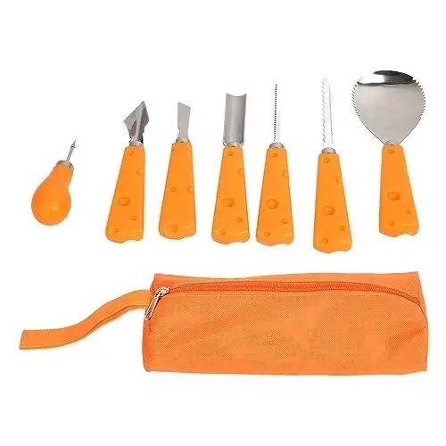 Produktbild: Miskall 7-teiliges Halloween-Kürbisschnitzset, Mehrzweck-Kürbisschnitzwerkzeug aus Edelstahl mit Aufbewahrungstasche für Laternendekoration