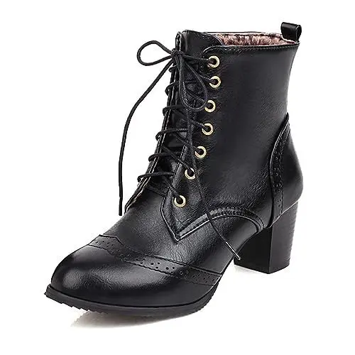 Produktbild: MRKEWUNEY Damens Cone Heel Kn?chel Stiefel Schnüren Runde Zehen Block Heel Stiefeletten Medium and Wide Width Baylor Bootie Winter Arbeit Schuhe Black Size 42
