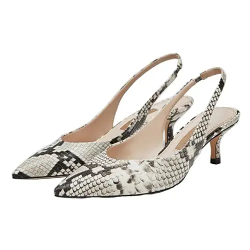 Produktbild: MRKEWUNEY Mode Slingback Pumps Schuhe für Frauen Pointed Toe Kitten Heel Ohne Verschluss Arbeit Pumps Close Toed Small Heels Hochzeit Party Casual Dress Schuhe Snake Size 33