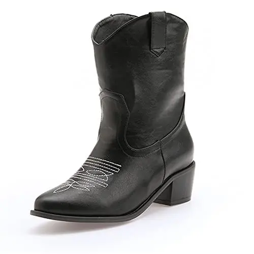 Produktbild: PAUVAODY Mode Western Stiefel für Frauen Ankle High Block Heels Pull on Kurze Stiefel Animal Print Black Size 46