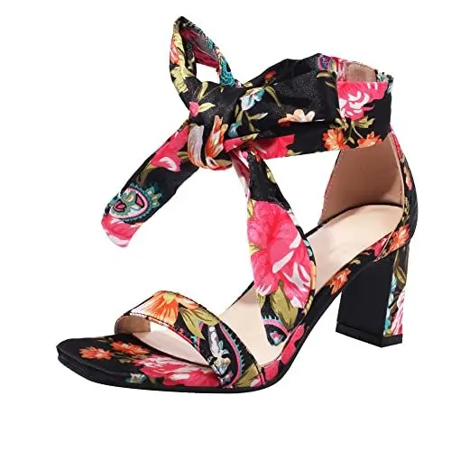 Produktbild: MRKEWUNEY Strappy Sandalen für Frauen Block Heel Schnüren Sandalen Square Toe Gladiator High Heeled Sandalen Criss Cross Romisch Sandalen Black Size 40
