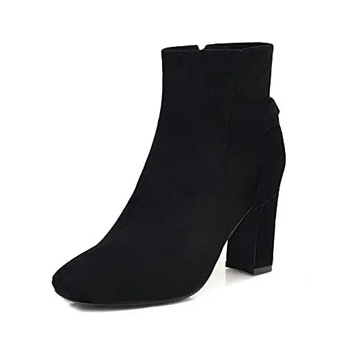Produktbild: MRKEWUNEY Süss Damen Bow Kn?chel Stiefel Blockabsatz Side Zipper Hochzeit Party Kurze Stiefel Dress Stiefeletten Big Size Lack Black Size 48