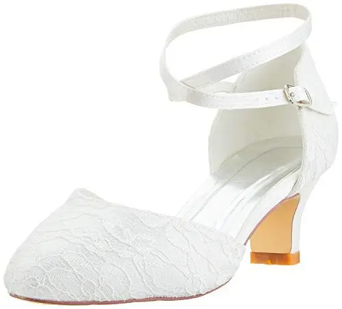 Produktbild: Mrs White Braut-Schuhe 00967A, für Damen, zum Schnüren, geschlossene Zehen, breiter Absatz, Satin, Pumps, Hochzeitsschuhe, Elfenbein - elfenbeinfarben - Größe: 37.5