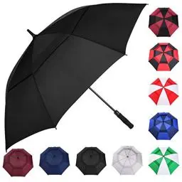 Produktbild: MRTLLOA Automatischer, öffnender, schwarzer Golf-Regenschirm, extra groß, übergroß, doppeltes Baldachin, belüftet, winddicht, wasserdicht, Stockschirme für Regen (Black, 62 Inch)
