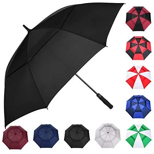 Produktbild: MRTLLOA Automatischer, öffnender, schwarzer Golf-Regenschirm, extra groß, übergroß, doppeltes Baldachin, belüftet, winddicht, wasserdicht, Stockschirme für Regen (Black, 62 Inch)