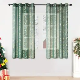 Produktbild: MRTREES Gardinen Weihnachten vorhänge mit ösen kurz Vorhang grün Vorhang transparent Vorhang kinderzimmer 137x140cm (H×B) 2er Set vorhänge Weihnachtsbäume Muster