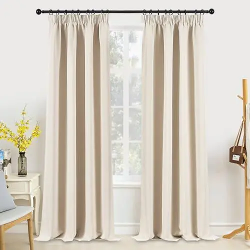 Produktbild: MRTREES Gardinen mit Kräuselband Vorhang Blickdicht Beige kurz verdunkelung 245X140cm (HXB) Schlaufenschals 2er Set Schienensystem für Wohnzimmer Schlafzimmer Mädchen Jugend Curtains