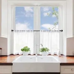 Produktbild: MRTREES Küchenvorhänge Stores Gardine Weiß Wohnzimmer Gardinen modern Schlaufenschal 2er Set 45×120cm (H×B) Vorhänge Leinenoptik halbtransparent Schals Vorhang kurz