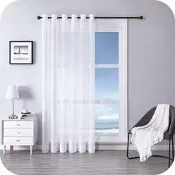 Produktbild: MRTREES Stores Gardine Weiß Wohnzimmer Gardinen modern Schlaufenschal 1er Set 240×300cm (H×B) Vorhänge mit Ösen in Leinenoptik halbtransparent Schals Vorhang kurz
