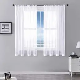 Produktbild: MRTREES Stores Gardine Weiß Wohnzimmer Gardinen modern Schlaufenschal 2er Set 122×140cm (H×B) Vorhänge Leinenoptik halbtransparent Schals Vorhang kurz