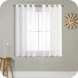 Produktbild: MRTREES Stores Gardinen Weiß Wohnzimmer Gardinen modern Schlaufenschal 2er Set 122×140cm (H×B) Vorhänge mit Ösen in Leinenoptik halbtransparent Schals Vorhang kurz