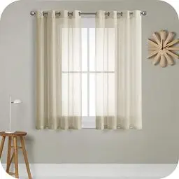 Produktbild: MRTREES Voile Gardinen Vorhang halbtransparent kurz mit Ösen in Leinenoptik Stores Gardinen Schals für Wohnzimmer Schlafzimmer Kinderzimmer Beige 145×140cm (H×B) 2er Set
