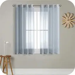 Produktbild: MRTREES Voile Gardinen Vorhang halbtransparent kurz mit Ösen in Leinenoptik Stores Gardinen Schals für Wohnzimmer Schlafzimmer Kinderzimmer Grau 140×122cm (BxH) 2er Set