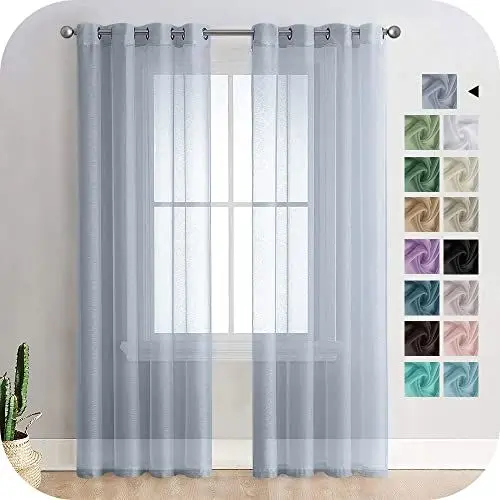 Produktbild: MRTREES Voile Gardinen Vorhang halbtransparent mit Ösen in Leinenoptik Stores Gardinen Schals für Wohnzimmer Schlafzimmer Kinderzimmer Grau 245×140cm (H×B) 2er Set