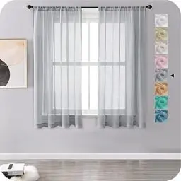 Produktbild: MRTREES Vorhänge Gardinen mit Store Vorhang Voile halbtransparent kurz in Leinenoptik Gardine Schals Grau 137×140cm (H×B) für Wohnzimmer Schlafzimmer Kinderzimmer 2er Set