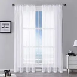 Produktbild: MRTREES Vorhänge Gardinen mit Store Vorhang Voile halbtransparent kurz in Leinenoptik Gardine Schals Weiß 225×140cm (H×B) für Wohnzimmer Schlafzimmer Kinderzimmer 2er Set