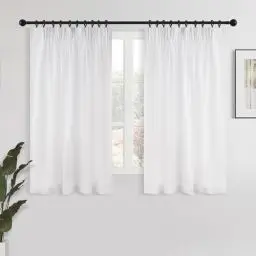 Produktbild: MRTREES Vorhänge Kurz Voile Gardinen Weiß Halbtransparent Stores Gardinen Vorhang Kräuselband für Wohnzimmer Schlafzimmer 145 x 132cm (H × B) 2er Set