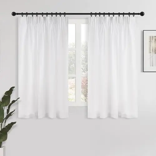 Produktbild: MRTREES Vorhänge Kurz Voile Gardinen Weiß Halbtransparent Stores Gardinen Vorhang Kräuselband für Wohnzimmer Schlafzimmer 145 x 132cm (H × B) 2er Set