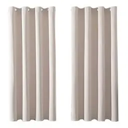 Produktbild: MRTREES Vorhang Blickdicht Gardinen Thermovorhang mit Ösen Verdunklungsvorhang Ösenschal Vorhänge Kurz Modern 145×140cm(H×B) Beige Creme 2er Set für Wohnzimmer Schlafzimmer Kinderzimmer