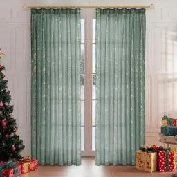 Produktbild: MRTREES gardinen Weihnachten gardinen für schienensystem grüne gardinen 140 cm brei vorhänge mit kräuselband vorhänge 225 cm hoch Voile Vorhang transparent 2er Set