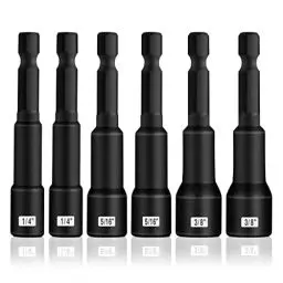 Produktbild: Mr.wintek 1/4-Zoll-Magnet-Nuss-Treiber-Set, 6-teiliges Schlagbohrer-Bit-Set, Länge 1/4, 5/16, 3/8 Zoll, Schnellwechsel-Hex-Schaft-SAE-Nuss-Treiber, Cr-V-Stahl, Schwarze Manganphosphatbeschichtung