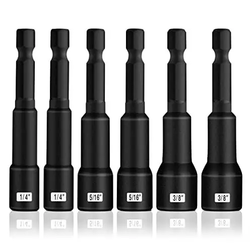 Produktbild: Mr.wintek 1/4-Zoll-Magnet-Nuss-Treiber-Set, 6-teiliges Schlagbohrer-Bit-Set, Länge 1/4, 5/16, 3/8 Zoll, Schnellwechsel-Hex-Schaft-SAE-Nuss-Treiber, Cr-V-Stahl, Schwarze Manganphosphatbeschichtung