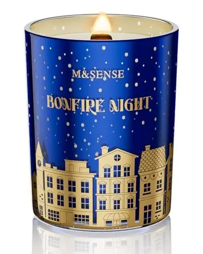Produktbild: M&SENSE Lagerfeuer Nacht Duftkerzen im Glas 510g Grapefruit & Bernstein Weihnachtskerzen mit Holzdocht natürliches Sojawachs ungiftig für ZuhauseDekoration 100 Std lang anhaltendes Brennen MSDDEU0704