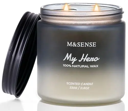 Produktbild: M&SENSE Mein Held Wacholder Zedernholz Duftkerzen für Männer Natürliche Sojawachskerze 2 Docht 330g 70 std langsam Verbrennn Wohnduft Gescehenk füt Männer Weihnachten MSDDEU0704 BonfireNight