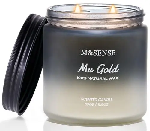 Produktbild: M&SENSE Mr.Gold Juniper Bernstein Duftkerzen im Glas für Männer Oud wood Duftkkerze Mann aus Sojawachs 330g 70 Std. lang anhaltend männliche Kerzen Weihnachtskerzen für Männer MSSDOEU1O4 FrostedPine