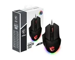 Produktbild: MSI CLUTCH GM20 ELITE Gaming-Maus - 6.400 DPI Optischer Sensor, rechtshändig, 20Mio+ Click OMRON-Switches, 6 Tasten, einstellbares Gewichtssystem, 1ms Latenz, RGB Mystic Light, 98-109g - kabelgebunden, schwarz