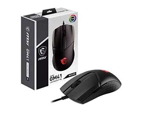 Produktbild: MSI CLUTCH GM41 LIGHTWEIGHT V2 Gaming Maus - 16.000 DPI Optischer Sensor, symmetrisch, 60Mio+ Click OMRON-Switches, 6 Tasten, FriXionFree Kabel, 1ms Latenz, RGB Mystic Light, 65g - kabelgebunden