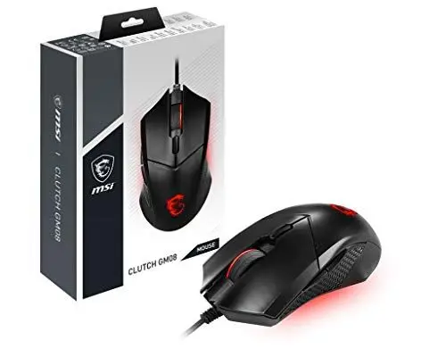 Produktbild: MSI Clutch GM08 Gaming Maus (kabelgebunden, PAW-3519 Sensor, 200 - 4200 DPI, 6 Tasten, schwarz, RGB Light)