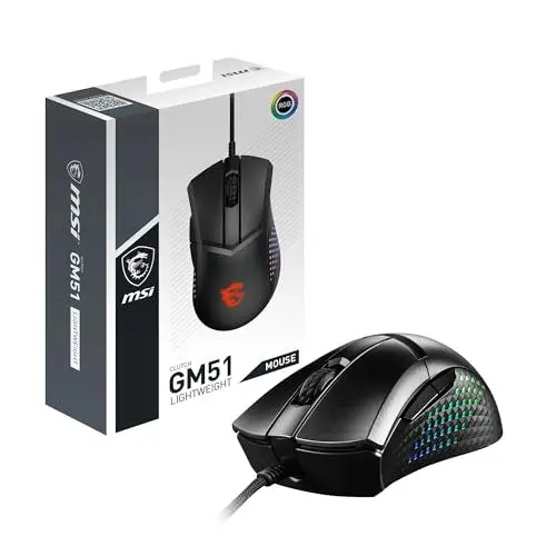Produktbild: MSI Clutch GM51 Lightweight Gaming Maus - 26.000 DPI Optischer Sensor, 650 IPS, symmetrisch, 60Mio+ Click OMRON-Switches, FriXionFree Kabel, 8000Hz Abtastrate, 0,125ms Latenz, RGB Mystic Light, 75g