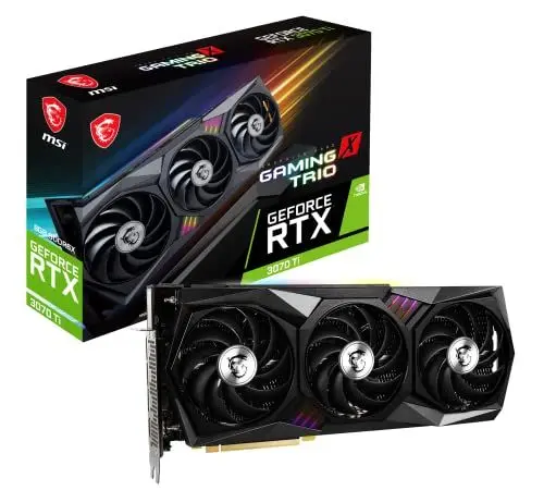 Produktbild: MSI GeForce RTX 3070 Ti GAMING X TRIO 8G Gaming Grafikkarte - NVIDIA RTX 3070 Ti, GPU 1830 MHz, 8 GB GDDR6X Speicher, Schwarz