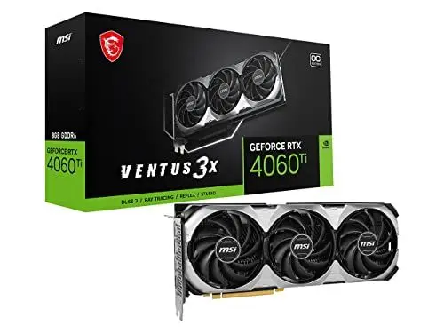 Produktbild: MSI GeForce RTX 4060 Ti Ventus 3X 8G OC Grafikkarte -NVIDIA RTX 4060 Ti, 8 GB GDDR6 Speicher, 18Gbps, PCIe 4.0, DLSS3