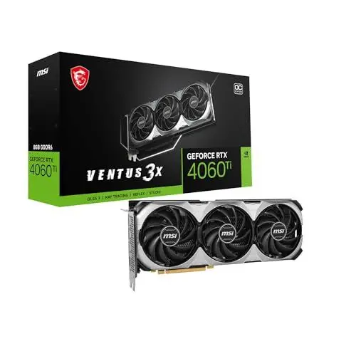 Produktbild: MSI GeForce RTX 4060 Ti Ventus 3X E 8G OC Graphics Card - RTX 4060 Ti GPU, 8GB GDDR6 (18Gbps/128-bit), PCIe 4.0-3 x TORX Fan 4.0 - HDMI 2.1a, DisplayPort 1.4a