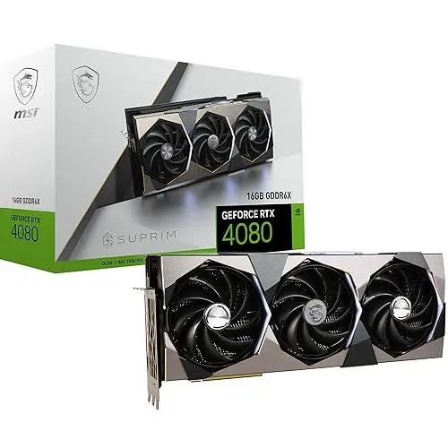 Produktbild: MSI GeForce RTX 4080 16GB SUPRIM Gaming Grafikkarte - NVIDIA RTX 4080, 16 GB GDDR6X Speicher