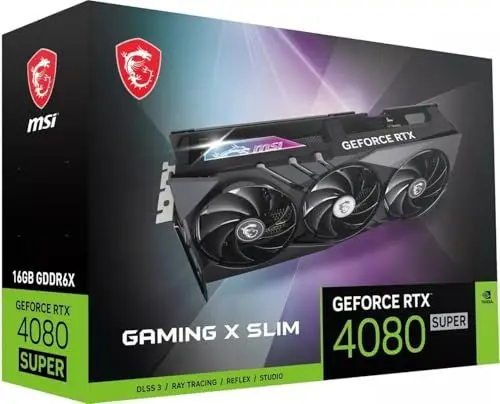 Produktbild: MSI GeForce RTX 4080 SUPER 16G Gaming X Slim Grafikkarte - RTX 4080 GPU, 16GB GDDR6X (23Gbps/256-bit), PCIe 4.0, TRI FROZR 3, HDMI 2.1, DisplayPort 1.4a